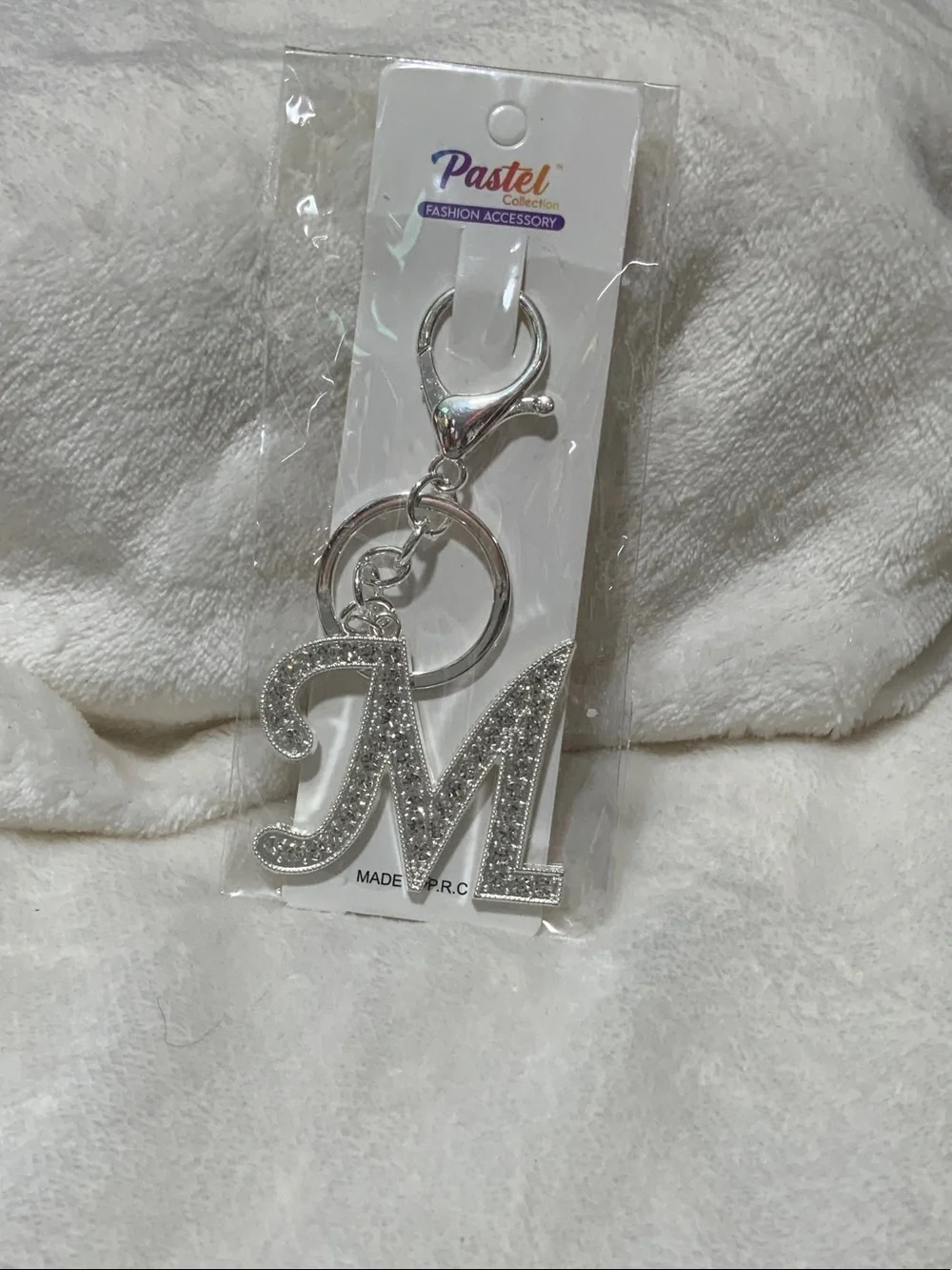 Silver 'M' Crystal Initial Keychain